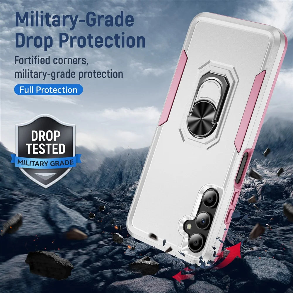For Samsung Galaxy A05s 4G Case Military Grade Ring Kickstand PC+TPU Phone Cover - White+Pink - 7
