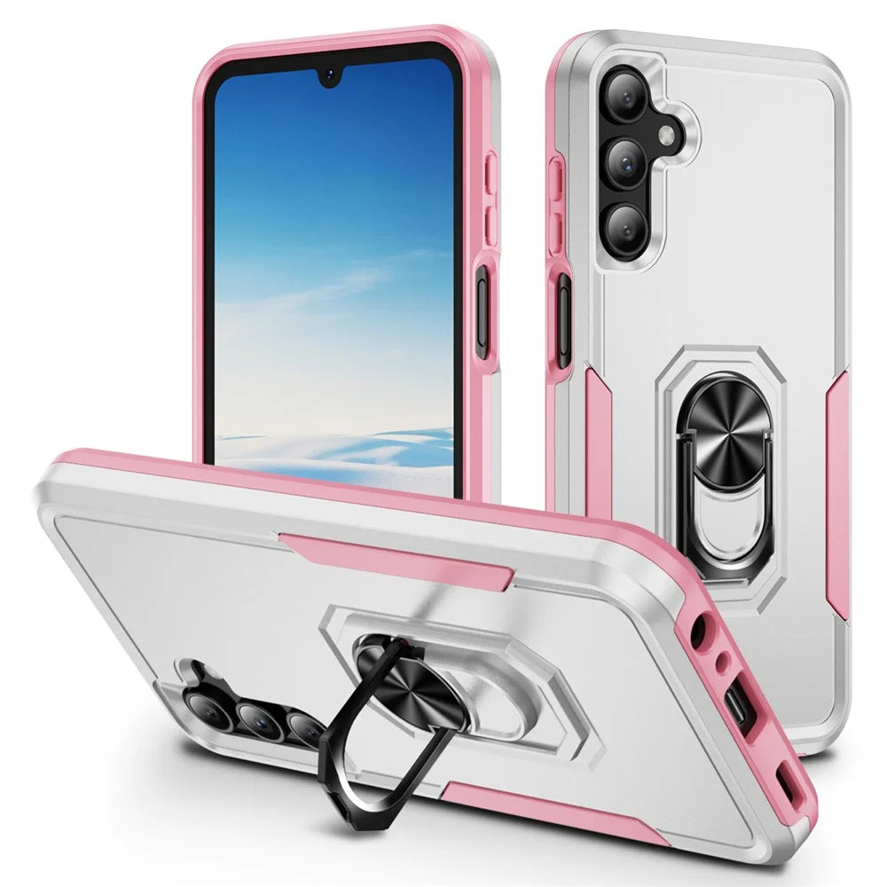 For Samsung Galaxy A15 5G / A15 4G Case Military Grade Ring Kickstand PC+TPU Phone Cover - White+Pink - 1