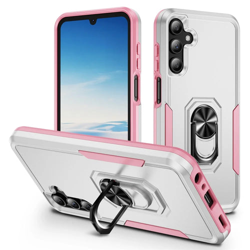For Samsung Galaxy A15 5G / A15 4G Case Military Grade Ring Kickstand PC+TPU Phone Cover - White+Pink - 1