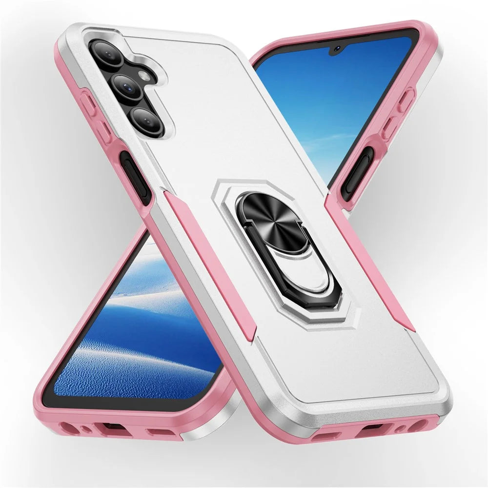 For Samsung Galaxy A15 5G / A15 4G Case Military Grade Ring Kickstand PC+TPU Phone Cover - White+Pink - 2