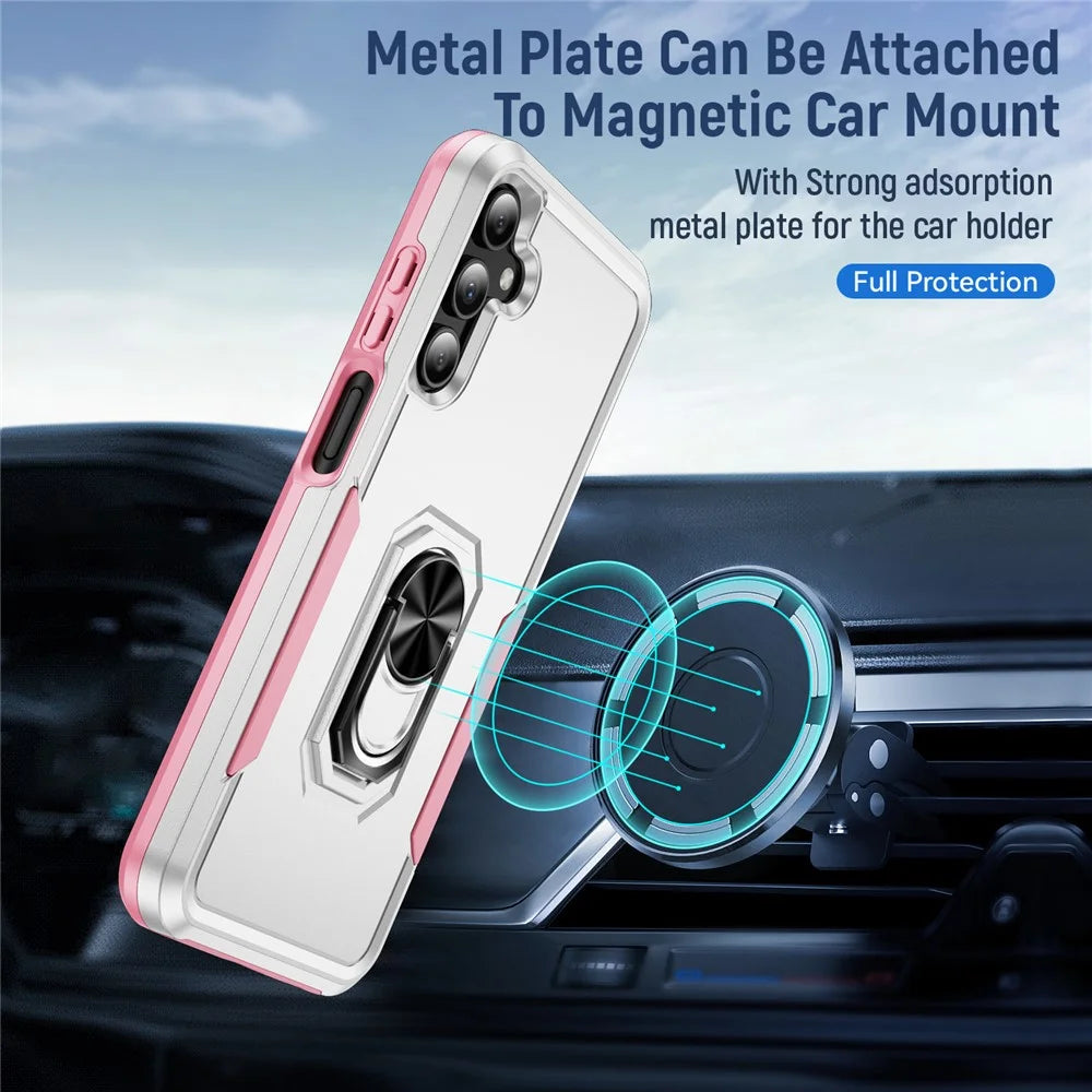For Samsung Galaxy A15 5G / A15 4G Case Military Grade Ring Kickstand PC+TPU Phone Cover - White+Pink - 3