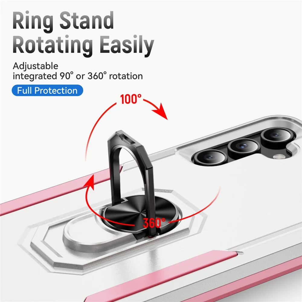 For Samsung Galaxy A15 5G / A15 4G Case Military Grade Ring Kickstand PC+TPU Phone Cover - White+Pink - 5