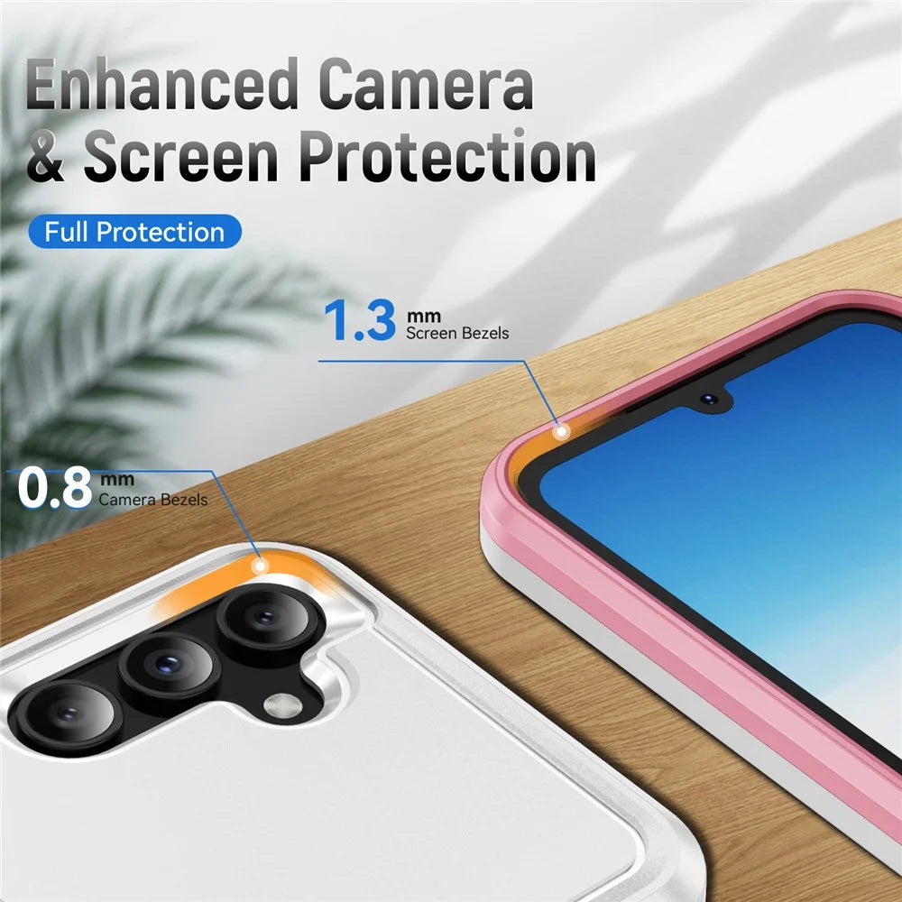For Samsung Galaxy A15 5G / A15 4G Case Military Grade Ring Kickstand PC+TPU Phone Cover - White+Pink - 6