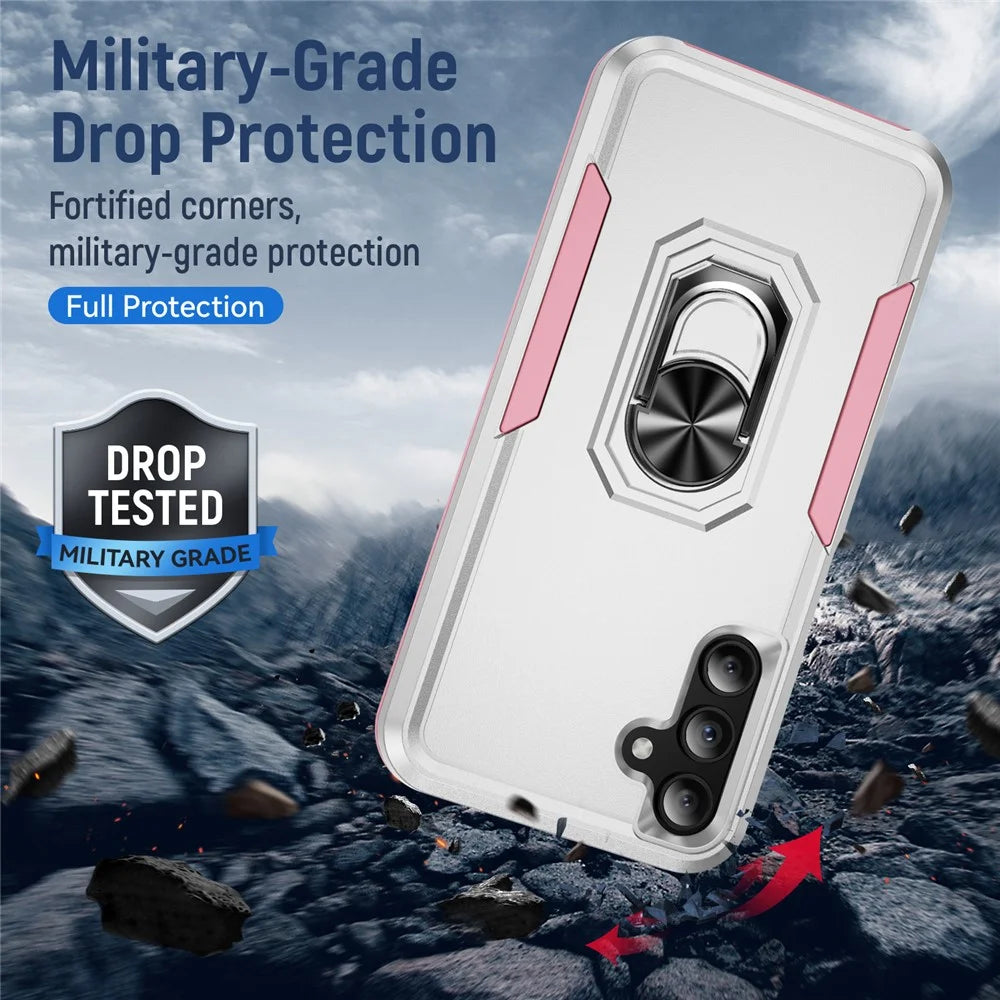 For Samsung Galaxy A15 5G / A15 4G Case Military Grade Ring Kickstand PC+TPU Phone Cover - White+Pink - 7