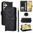 For Samsung Galaxy S24 Wallet Case with Shoulder / Wrist Strap Leather Phone Cover Stand - Black - 1