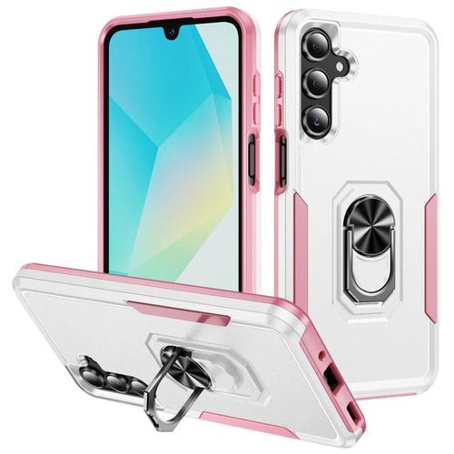 For Samsung Galaxy A16 5G  /  4G Case Military Grade Ring Kickstand PC + TPU Phone Cover - White  /  Pink - 1