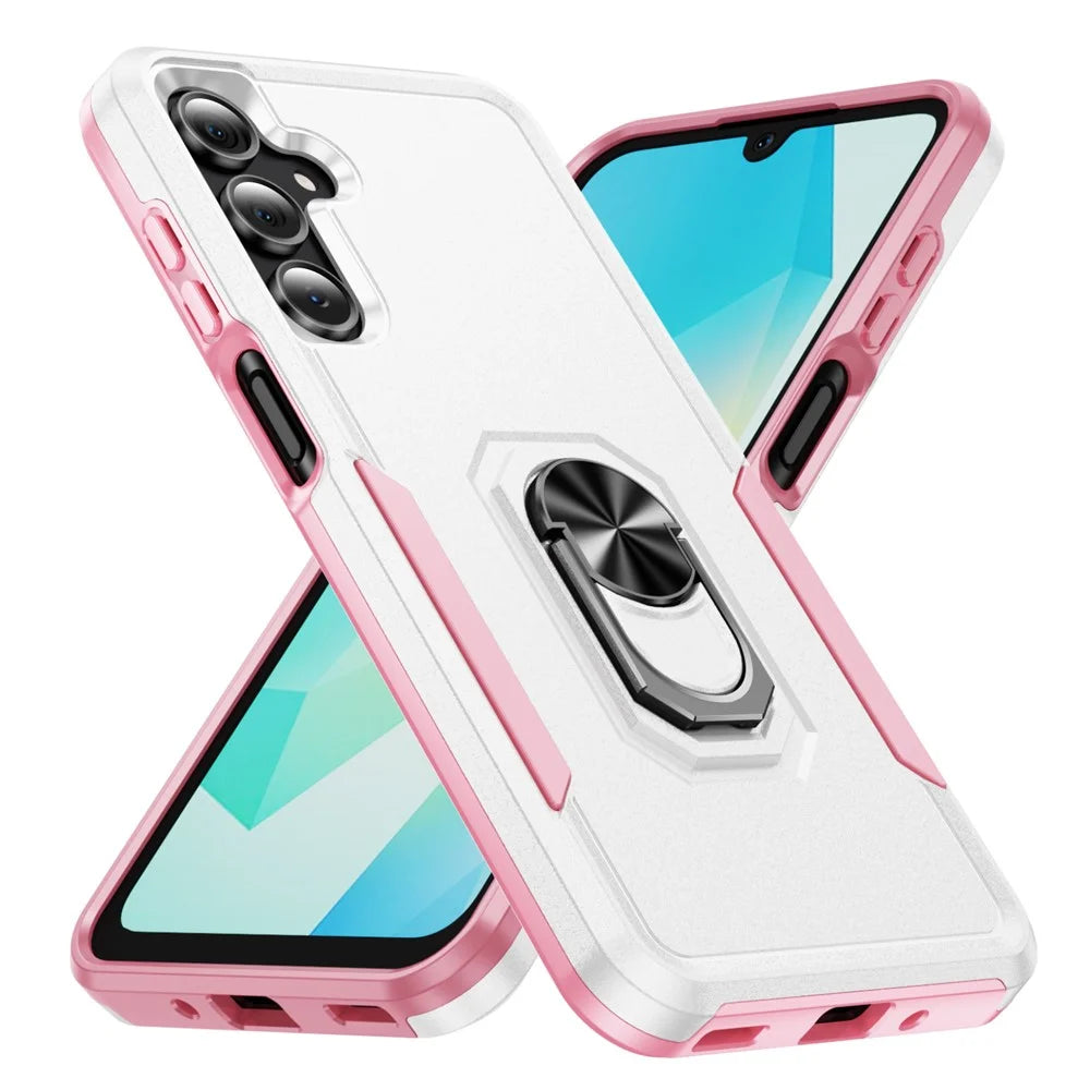 For Samsung Galaxy A16 5G  /  4G Case Military Grade Ring Kickstand PC + TPU Phone Cover - White  /  Pink - 2