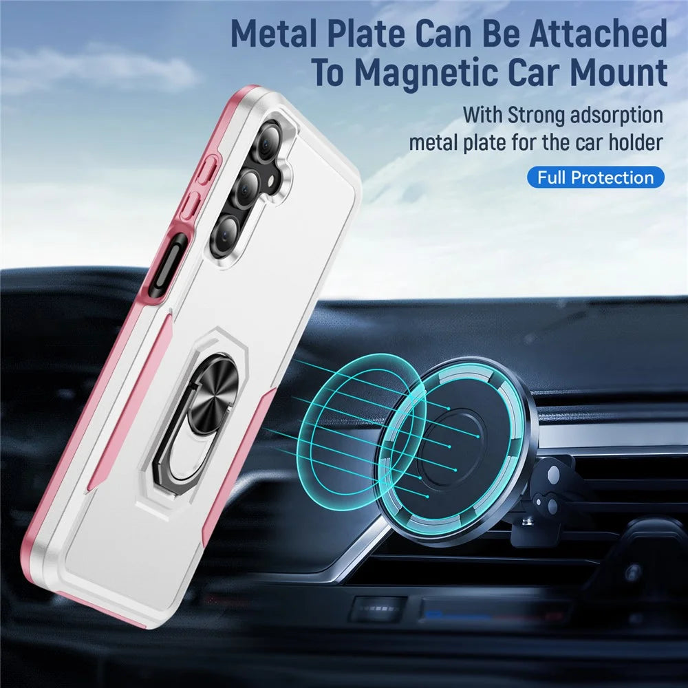 For Samsung Galaxy A16 5G  /  4G Case Military Grade Ring Kickstand PC + TPU Phone Cover - White  /  Pink - 3