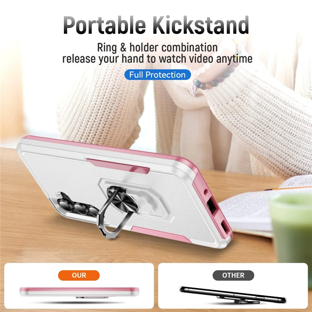 For Samsung Galaxy A16 5G  /  4G Case Military Grade Ring Kickstand PC + TPU Phone Cover - White  /  Pink - 4