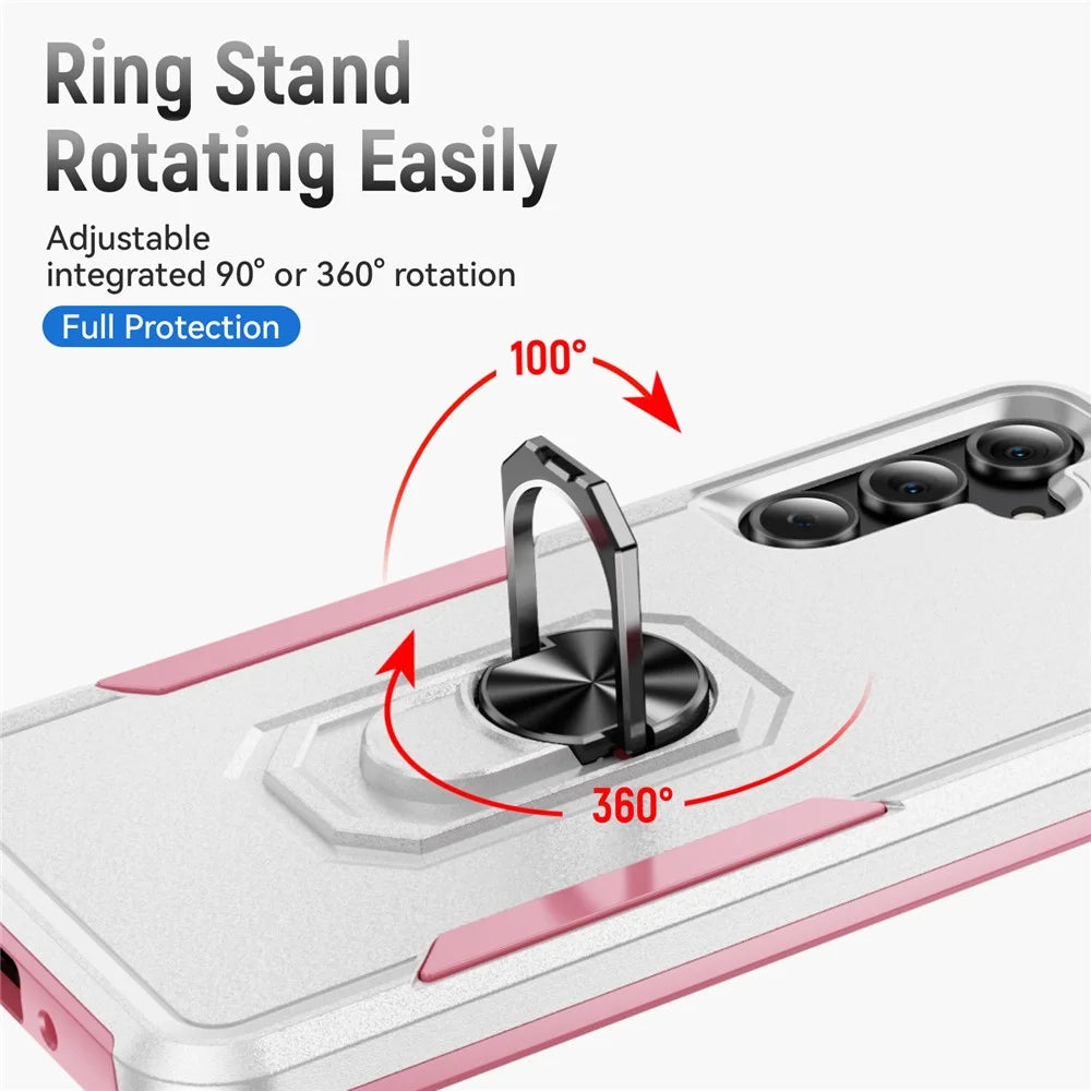For Samsung Galaxy A16 5G  /  4G Case Military Grade Ring Kickstand PC + TPU Phone Cover - White  /  Pink - 5