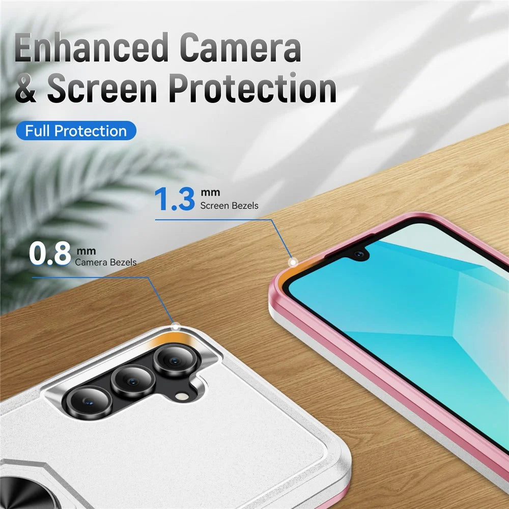 For Samsung Galaxy A16 5G  /  4G Case Military Grade Ring Kickstand PC + TPU Phone Cover - White  /  Pink - 6