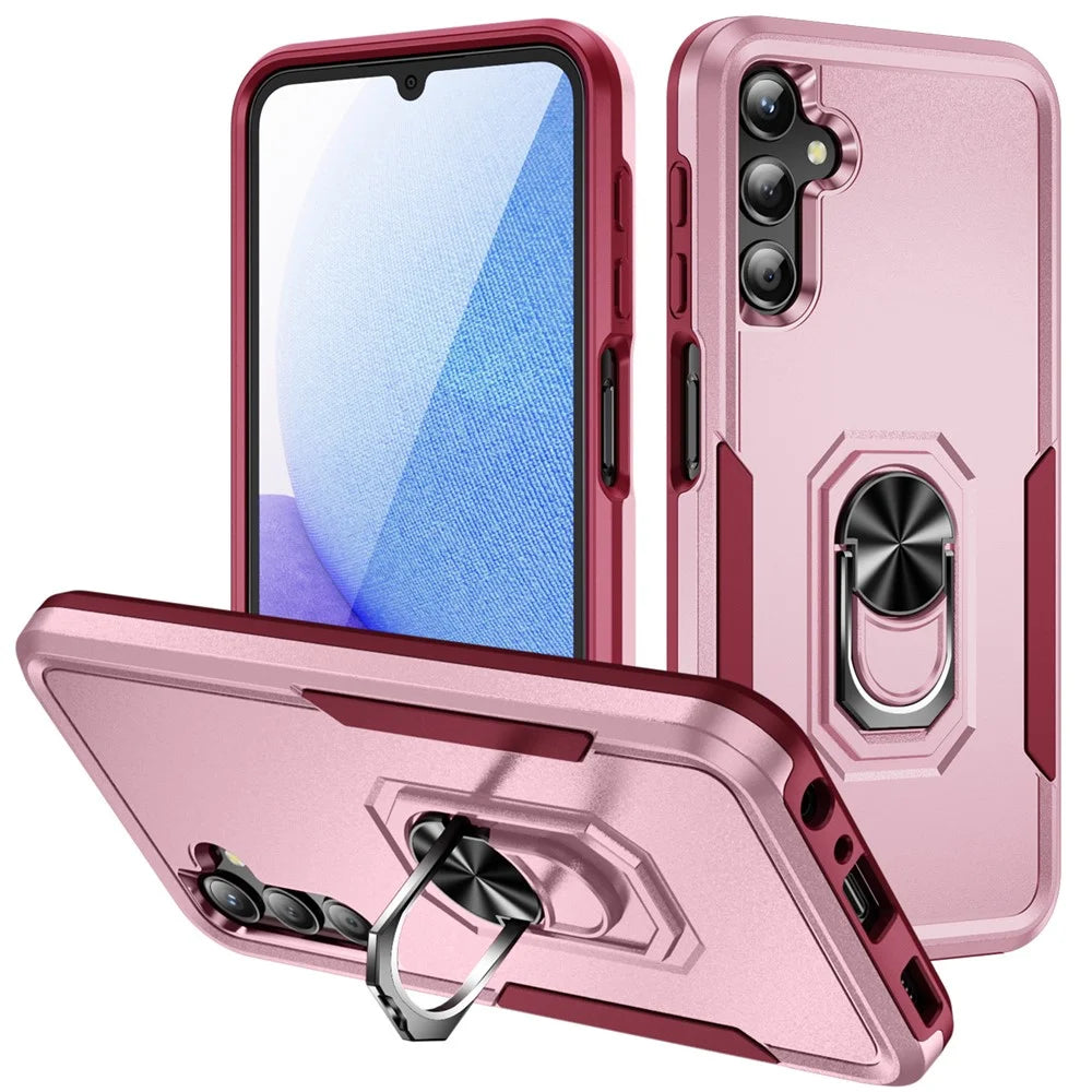For Samsung Galaxy A25 5G (Global) (161.0 x 76.5 x 8.3mm) Case Military Grade Ring Kickstand PC+TPU Phone Cover - Pink+Rose - 1