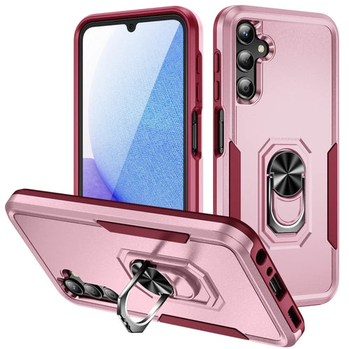 For Samsung Galaxy A25 5G (Global) (161.0 x 76.5 x 8.3mm) Case Military Grade Ring Kickstand PC+TPU Phone Cover - Pink+Rose - 1