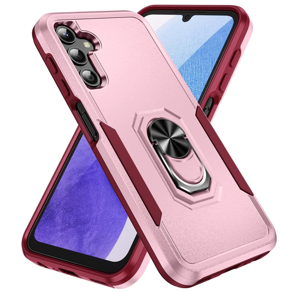 For Samsung Galaxy A25 5G (Global) (161.0 x 76.5 x 8.3mm) Case Military Grade Ring Kickstand PC+TPU Phone Cover - Pink+Rose - 2