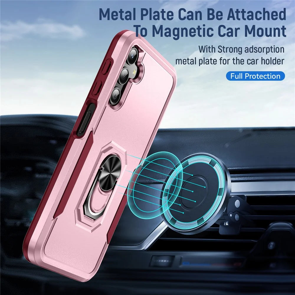For Samsung Galaxy A25 5G (Global) (161.0 x 76.5 x 8.3mm) Case Military Grade Ring Kickstand PC+TPU Phone Cover - Pink+Rose - 3