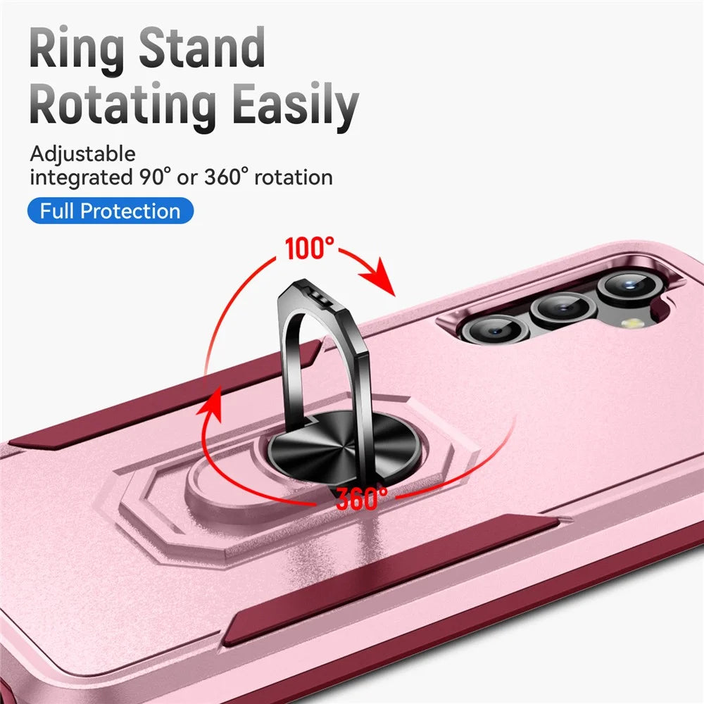 For Samsung Galaxy A25 5G (Global) (161.0 x 76.5 x 8.3mm) Case Military Grade Ring Kickstand PC+TPU Phone Cover - Pink+Rose - 5