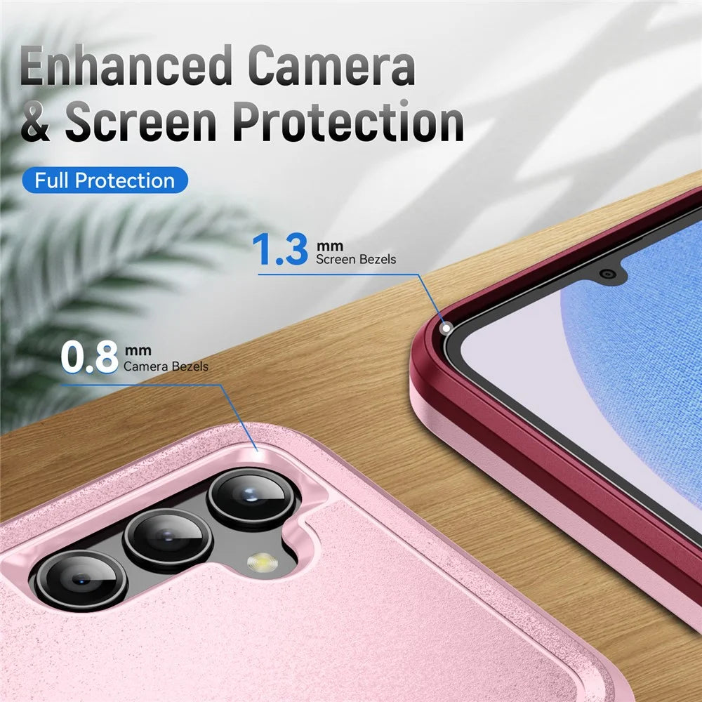For Samsung Galaxy A25 5G (Global) (161.0 x 76.5 x 8.3mm) Case Military Grade Ring Kickstand PC+TPU Phone Cover - Pink+Rose - 6