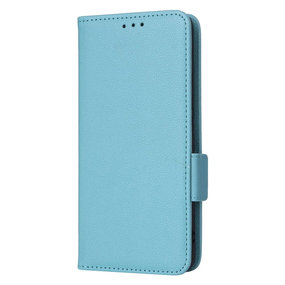 For Samsung Galaxy S25+ Case with Wrist Strap Litchi Texture PU Leather Wallet Phone Cover - Baby Blue - 7