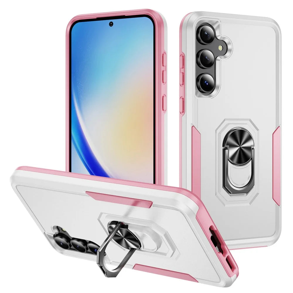 For Samsung Galaxy A55 5G  /  A35 5G Case Military Grade Ring Kickstand PC + TPU Phone Cover - White  /  Pink - 1