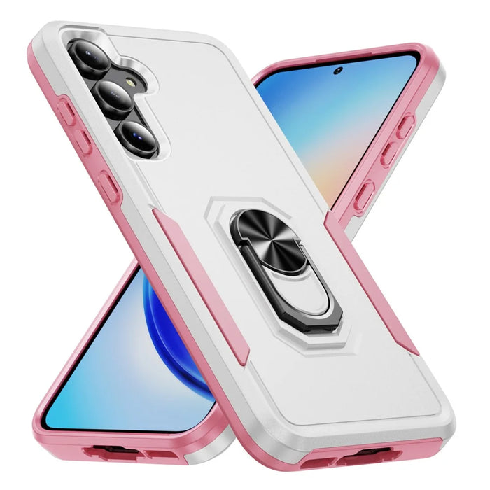 For Samsung Galaxy A55 5G  /  A35 5G Case Military Grade Ring Kickstand PC + TPU Phone Cover - White  /  Pink - 2