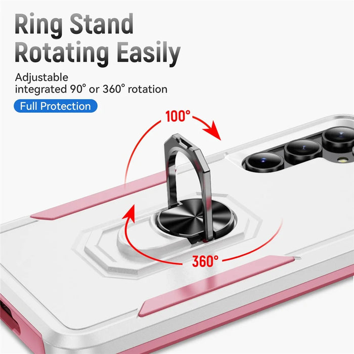 For Samsung Galaxy A55 5G  /  A35 5G Case Military Grade Ring Kickstand PC + TPU Phone Cover - White  /  Pink - 5