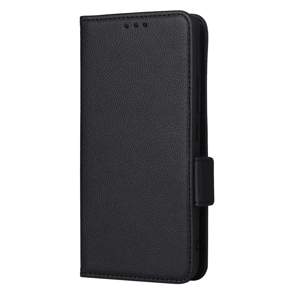 For Samsung Galaxy S25 Case with Wrist Strap Litchi Texture PU Leather Wallet Phone Cover - Black - 7