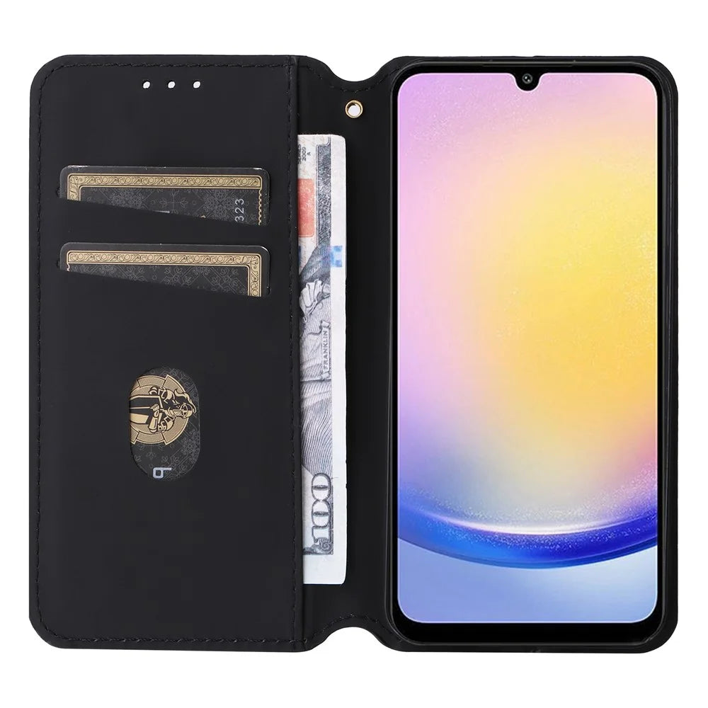 For Samsung Galaxy S25 Case Wallet Rhombus Imprinted Leather Phone Cover - Black - 2