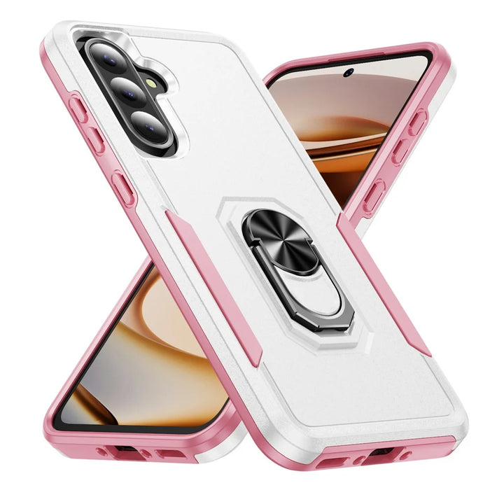 For Samsung Galaxy A36 5G Case Military Grade Ring Kickstand PC+TPU Phone Cover - White+Pink - 2