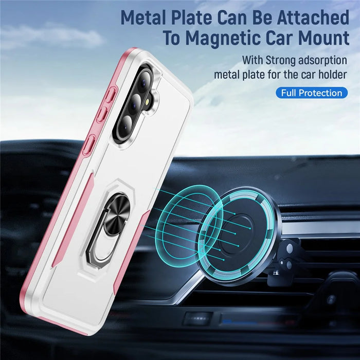 For Samsung Galaxy A36 5G Case Military Grade Ring Kickstand PC+TPU Phone Cover - White+Pink - 3