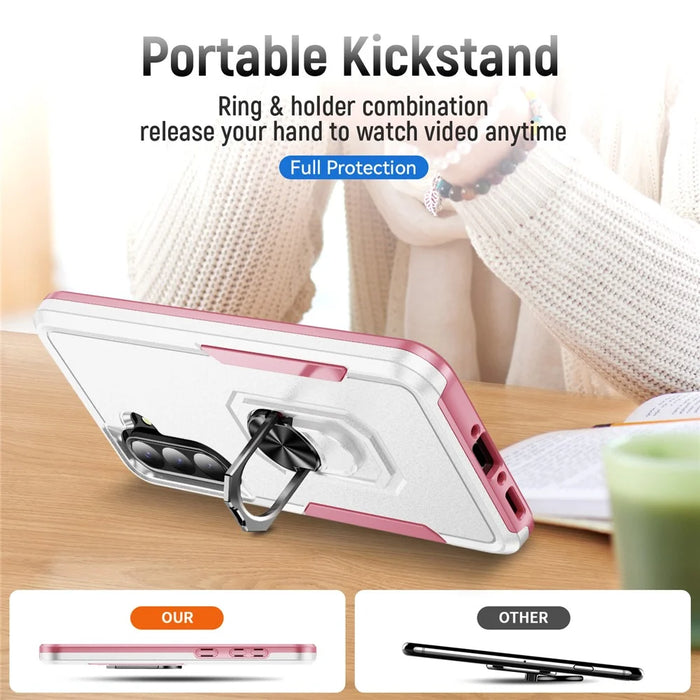 For Samsung Galaxy A36 5G Case Military Grade Ring Kickstand PC+TPU Phone Cover - White+Pink - 4