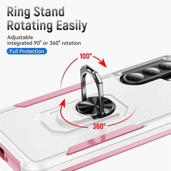 For Samsung Galaxy A36 5G Case Military Grade Ring Kickstand PC+TPU Phone Cover - White+Pink - 5
