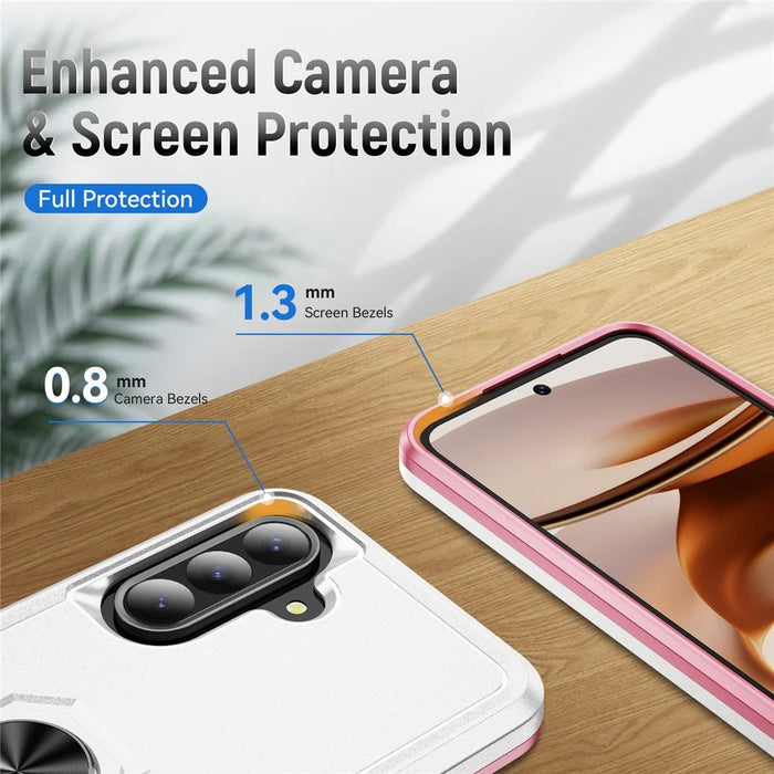 For Samsung Galaxy A36 5G Case Military Grade Ring Kickstand PC+TPU Phone Cover - White+Pink - 6