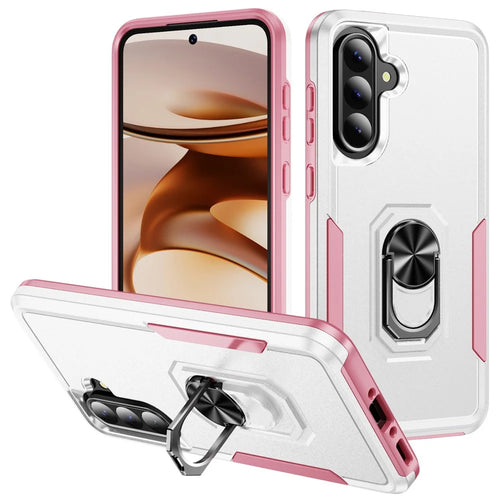 For Samsung Galaxy A56 5G Case Military Grade Ring Kickstand PC + TPU Phone Cover - White  /  Pink - 1