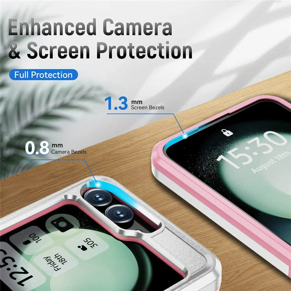 For Samsung Galaxy Z Flip7 FE 5G / Z Flip6 5G Case Military Grade Ring Kickstand PC + TPU Phone Cover - White + Pink - 7