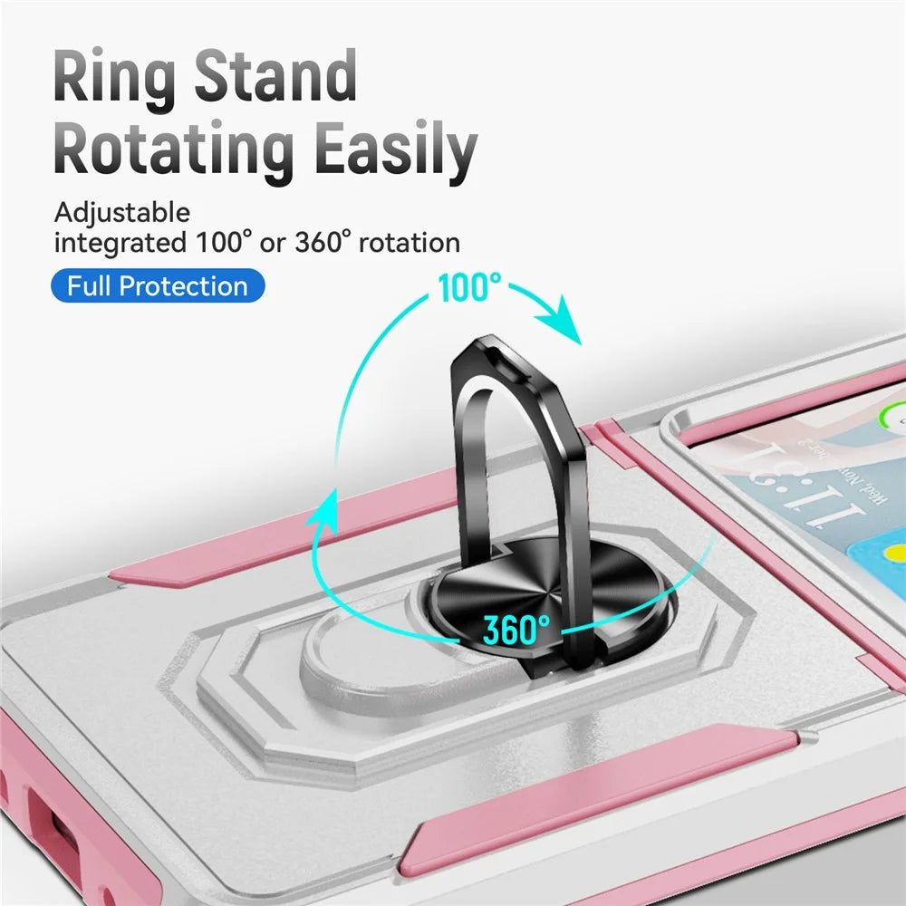 For Samsung Galaxy Z Flip5 5G Case Military Grade Ring Kickstand PC + TPU Phone Cover - White + Pink - 6
