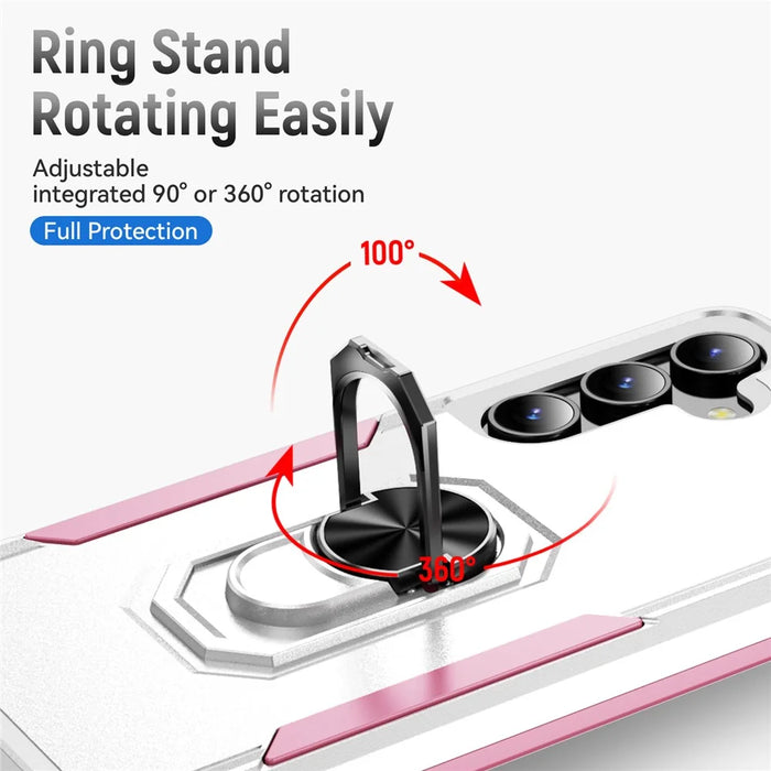 For Samsung Galaxy S25+ / S24+ Case Military Grade Ring Kickstand PC + TPU Phone Cover - White + Pink - 5