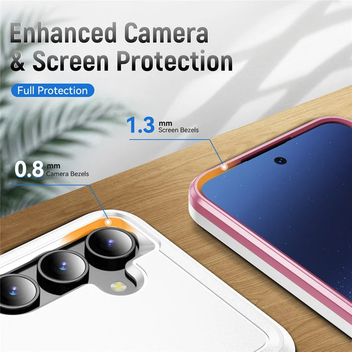 For Samsung Galaxy S25+ / S24+ Case Military Grade Ring Kickstand PC + TPU Phone Cover - White + Pink - 6