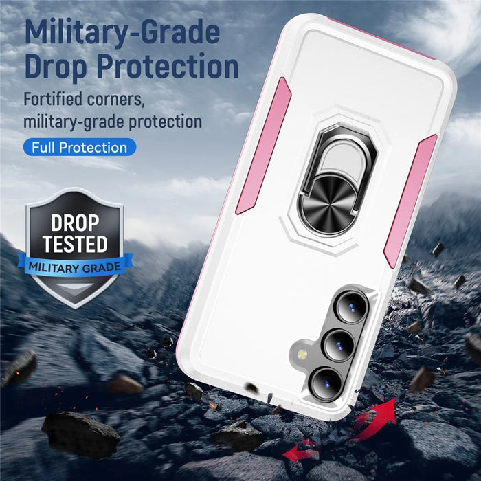 For Samsung Galaxy S25+ / S24+ Case Military Grade Ring Kickstand PC + TPU Phone Cover - White + Pink - 7
