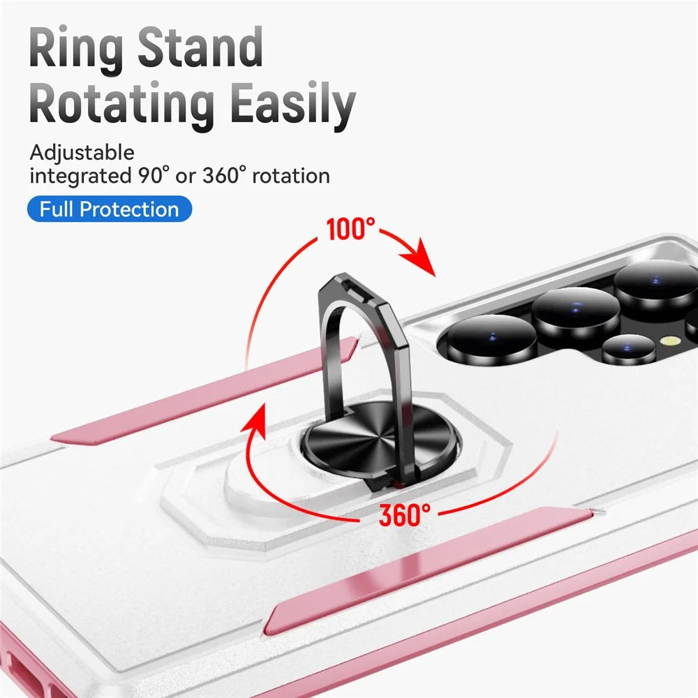 For Samsung Galaxy S25 Ultra Case Military Grade Ring Kickstand PC+TPU Phone Cover - White+Pink - 5
