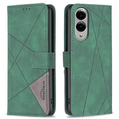 BINFEN COLOR For Samsung Galaxy S25 Edge Phone Cases Wallet Stand Geometry Imprint Leather Cover - Green - 1