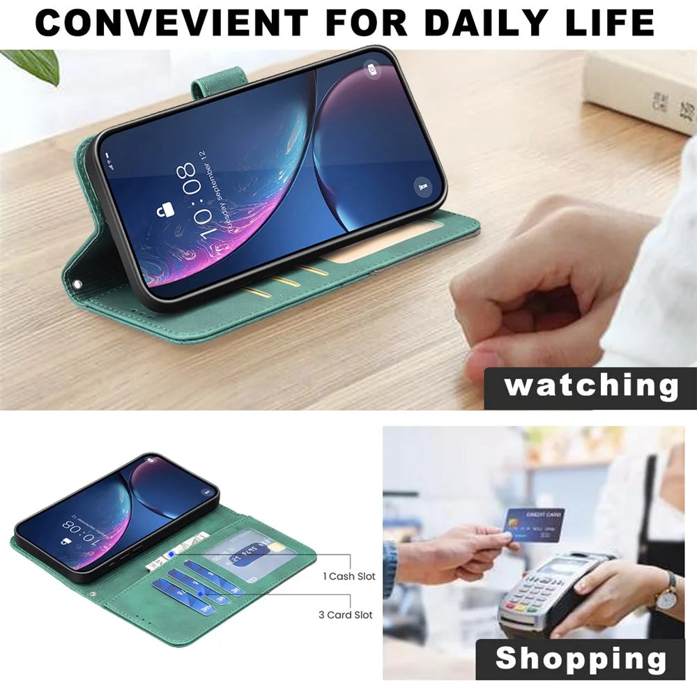 BINFEN COLOR For Samsung Galaxy S25 Edge Phone Cases Wallet Stand Geometry Imprint Leather Cover - Green - 4
