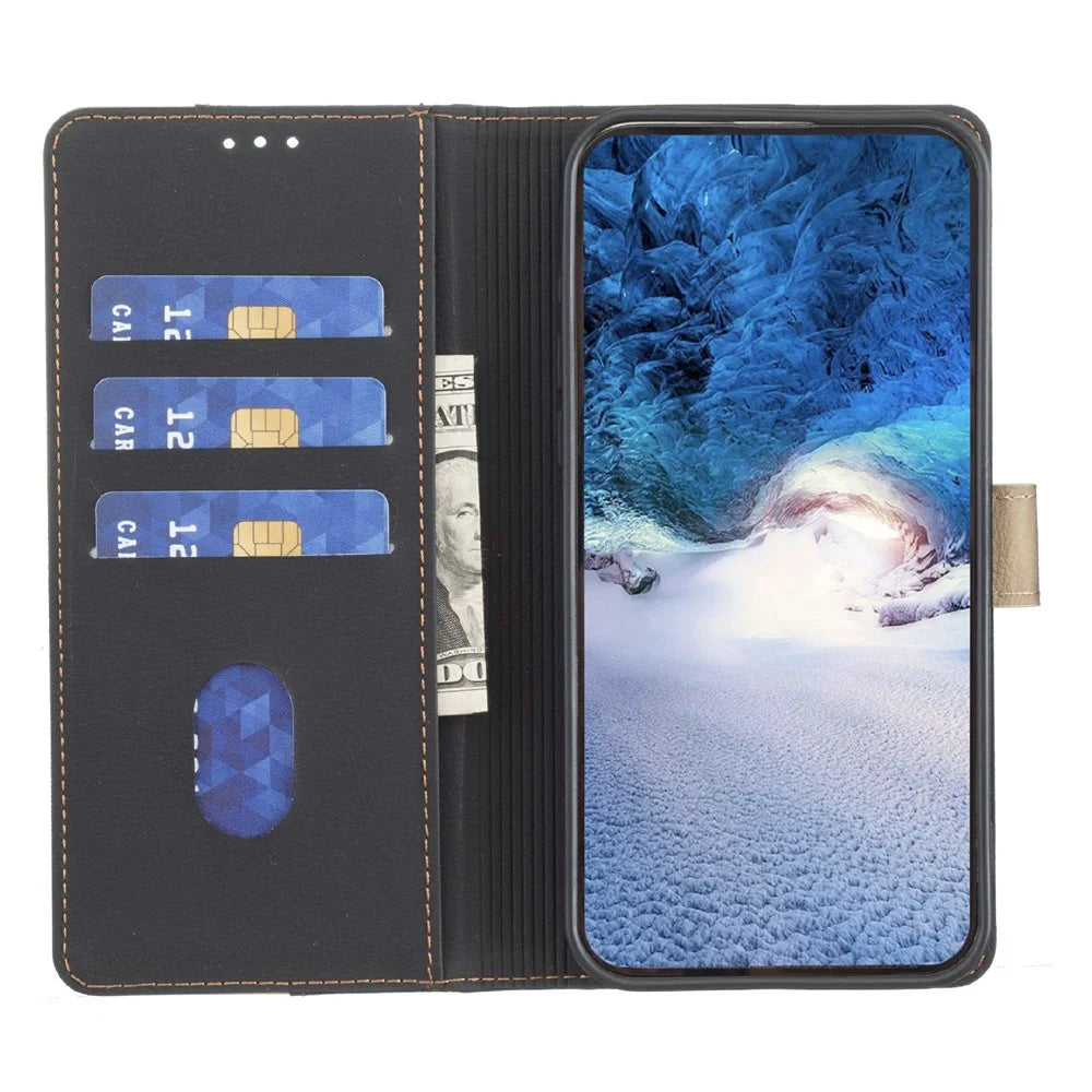 BINFEN COLOR BF33 for Samsung Galaxy S25 Edge Leather Case Splicing Color RFID Blocking Wallet Stand Phone Cover - Black - 2