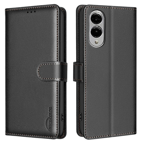 BINFEN COLOR BF32 For Samsung Galaxy S25 Edge Leather Case Wallet RFID Blocking Phone Cover - Black - 1