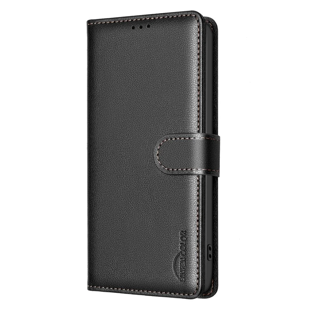 BINFEN COLOR BF32 For Samsung Galaxy S25 Edge Leather Case Wallet RFID Blocking Phone Cover - Black - 7
