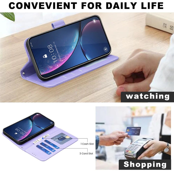 For Samsung Galaxy S25 Edge Case Clover Pattern Wallet Stand View Leather Phone Cover - Purple - 4