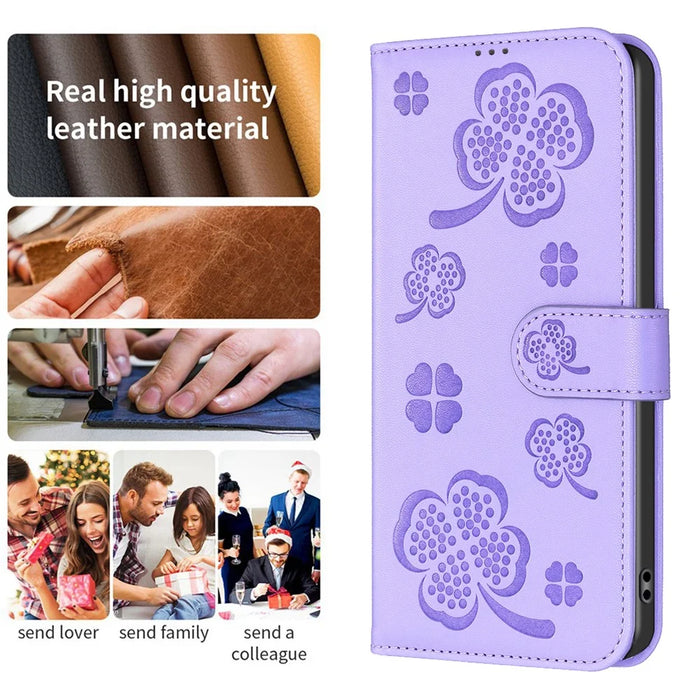 For Samsung Galaxy S25 Edge Case Clover Pattern Wallet Stand View Leather Phone Cover - Purple - 5