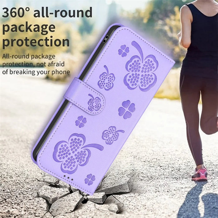 For Samsung Galaxy S25 Edge Case Clover Pattern Wallet Stand View Leather Phone Cover - Purple - 6