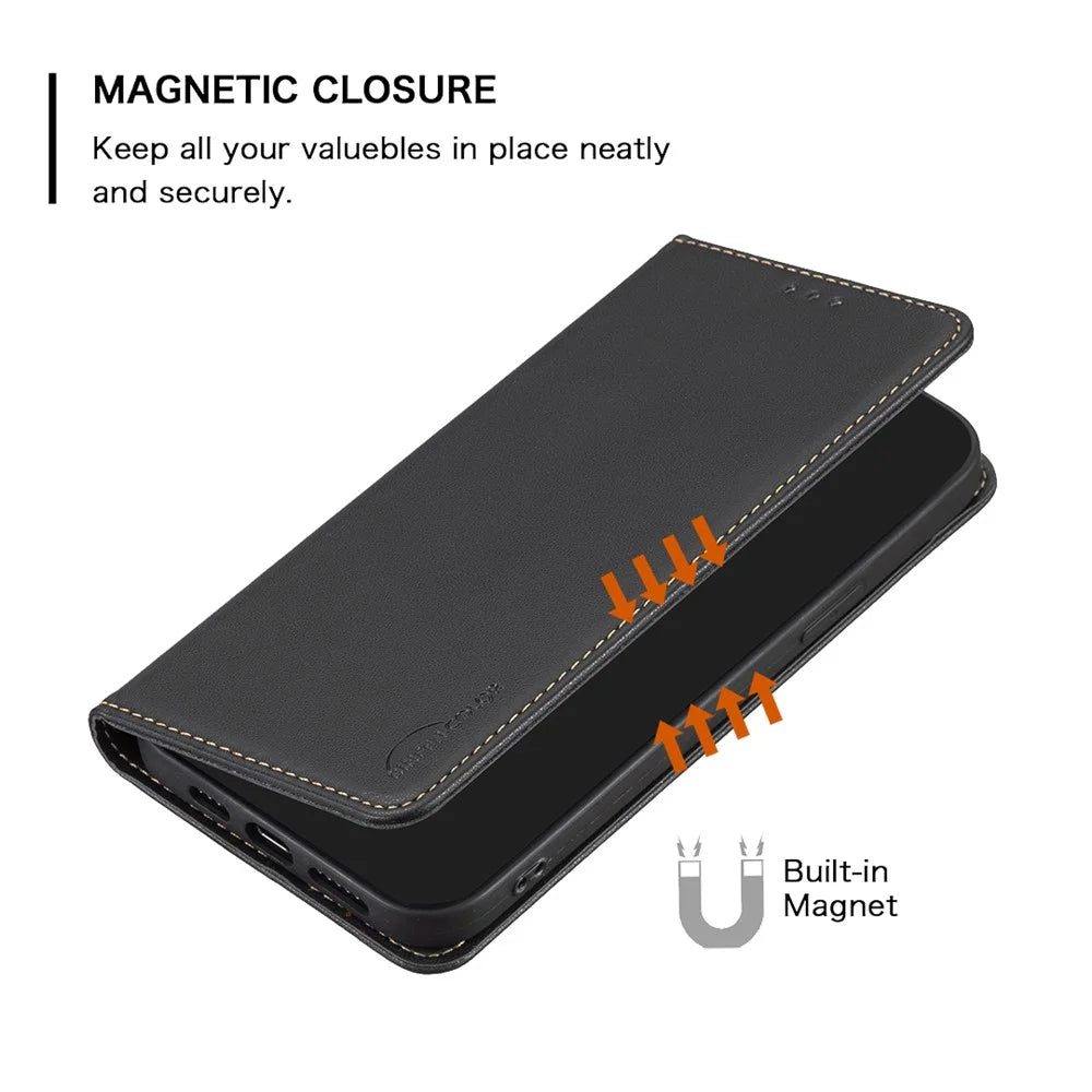 BINFEN COLOR BF18 For Samsung Galaxy S25 Edge Leather Case Card Slots Phone Cover - Black - 5