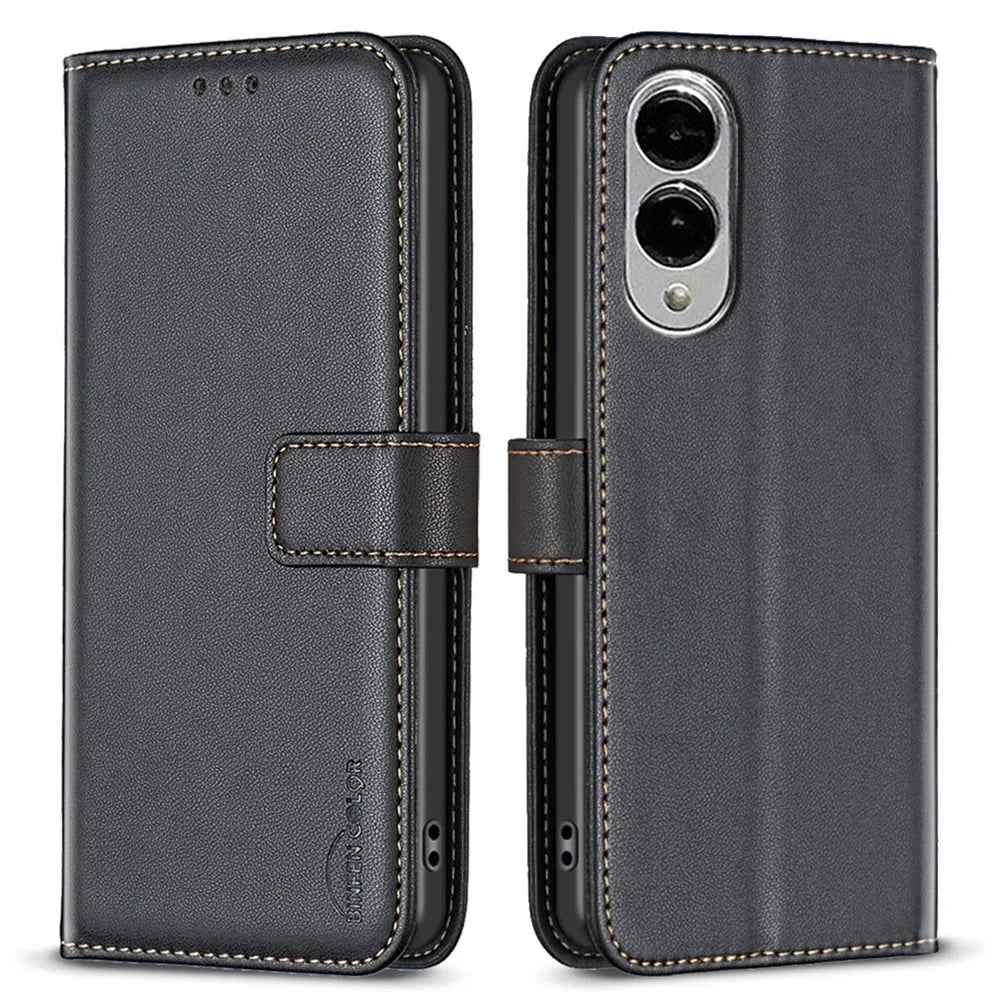 BINFEN COLOR BF17 For Samsung Galaxy S25 Edge Case Wallet Folio Flip Leather Cover - Black - 1