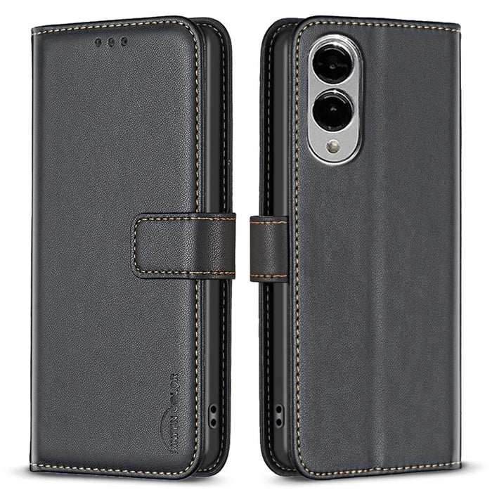 BINFEN COLOR BF17 For Samsung Galaxy S25 Edge Case Wallet Folio Flip Leather Cover - Black - 1